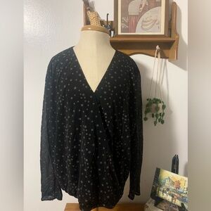 MNG Black and Silver Celestial Star Boho Sheer Blouse XL